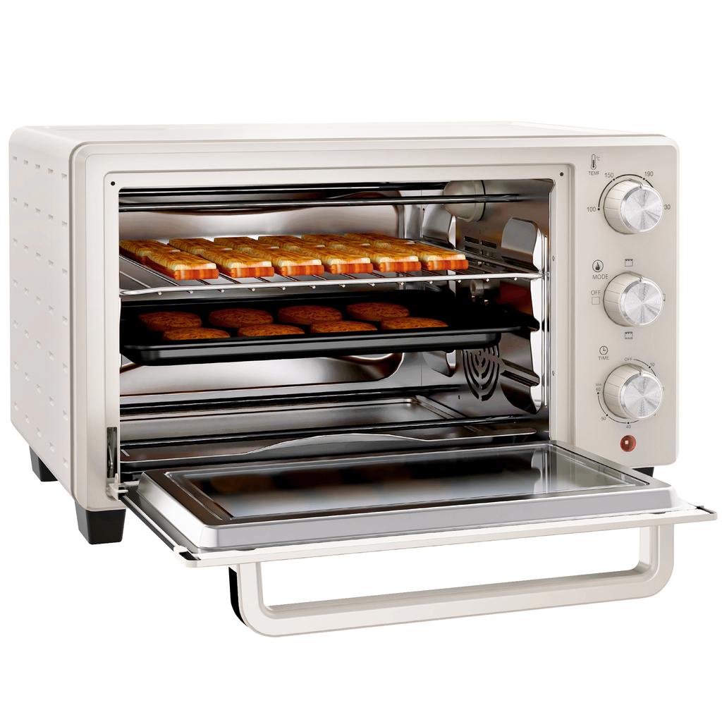 21L Mini Countertop Oven 100 degrees C 230 degrees C Adjustable Temp Cream White