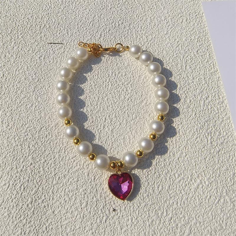 New Love Pendant Pearl Beaded Pet Necklace Versatile Accessories Handmade Cat and Dog Collar
