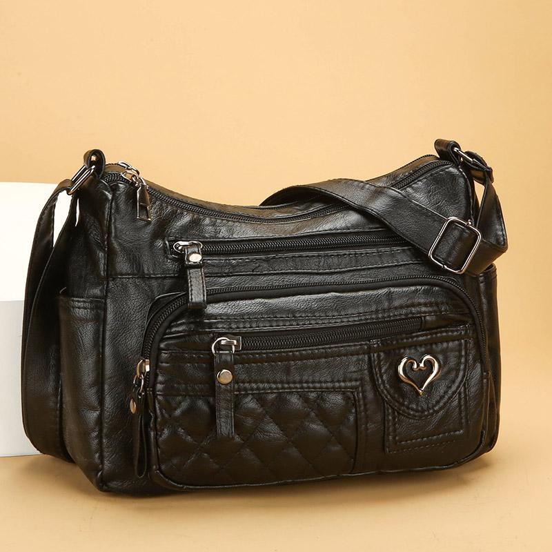 Geantă Moale din Piele cu Straturi Multiple Geantă de Umăr Crossbody pentru Femei Geantă pentru Mamă Geantă pentru Femei de Vârstă Mijlocie