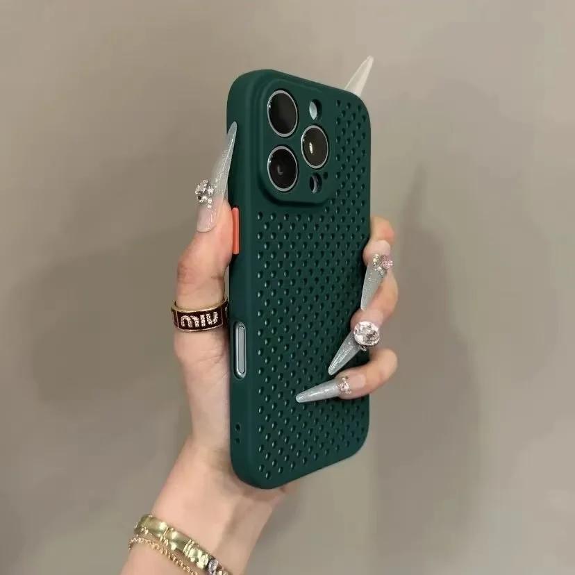 

Роскошный сетчатый чехол из ТПУ с теплоотводом для iPhone 16 E 15 14 Puls 13 12 11 Pro Max лаконичный красивый чехол для телефона For Iphone 11 зелёный
