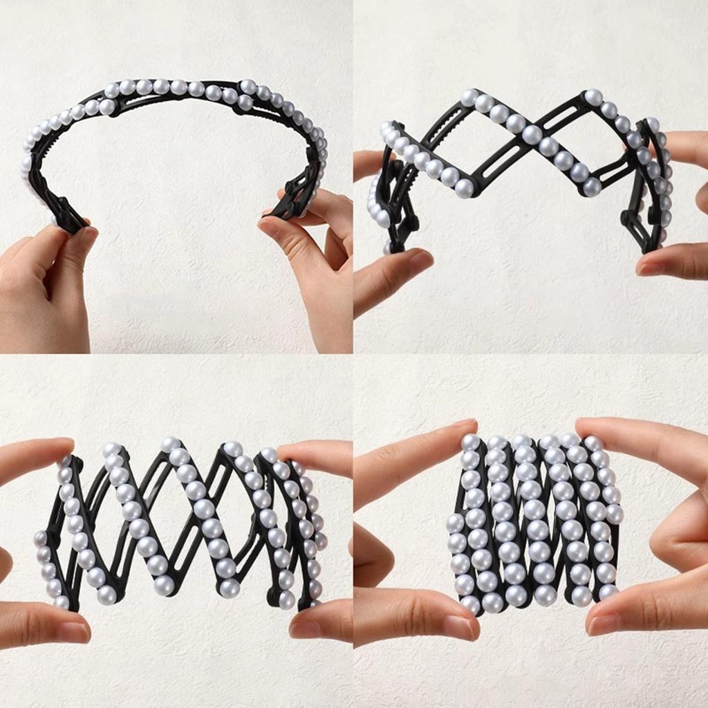 Fashionable Adjustable Pearls Headband Portable for Women Flexible and Foldable Hair Accessory for All Hair Types