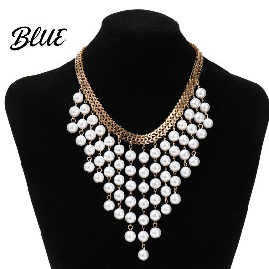 Statement Faux Pearl Choker Boho Women Necklace with Chunky Round