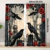 2pcs Gothic Style Print Curtains Crow Raven Red Rose Skull Design Dark Romantic Polyester Window Drapes for Living Room Bedroom