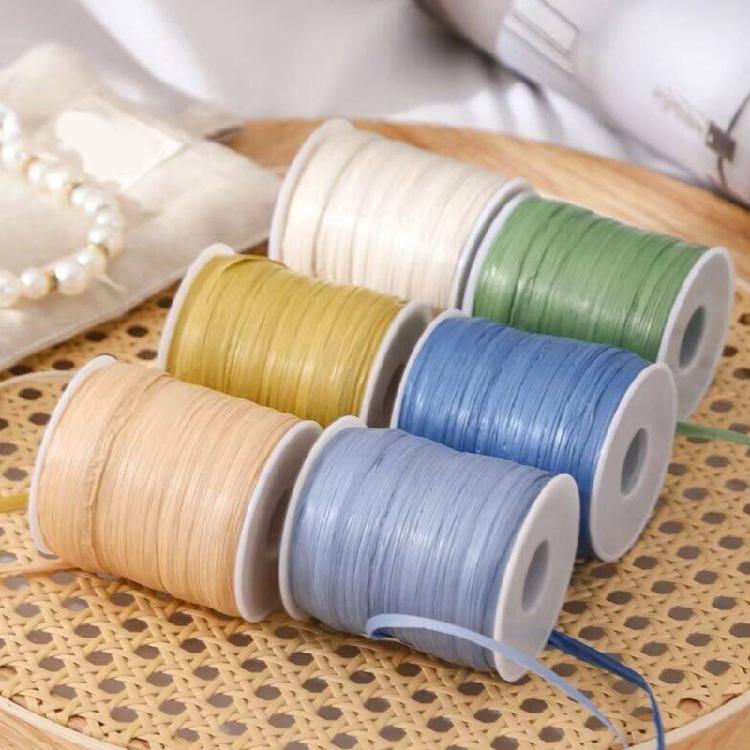 Flat Fiber Craft Cord for Crochet Weaving and Bag Making, Cotton Straw Ribbon Weaving Rope for Handmade Daily Work Use