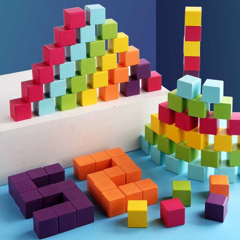 

3D Square Wooden Puzzle Blocks for Children - Round Body Design