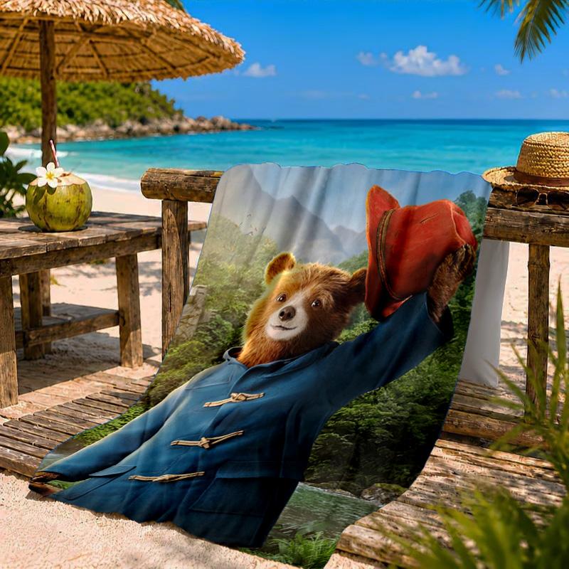 Red Hat Bear In The City Beach Towel Microfiber Beach Towel, Lightweight and Quick-Dry, for Summer Travel, Swimming Pool Fan Birthday Gift