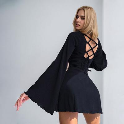 Women's Spring and Summer New Style European and American Elegant Dress Bell Sleeve Backless Design Short Skirt