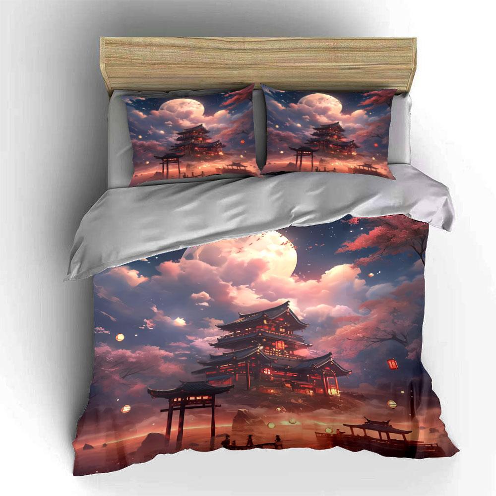 Japanese Night Scenery Decor Soft Comfortable Duvet Cover Bedding Set Included 1*Duvet Cover & 2*Pillowcases, Gift