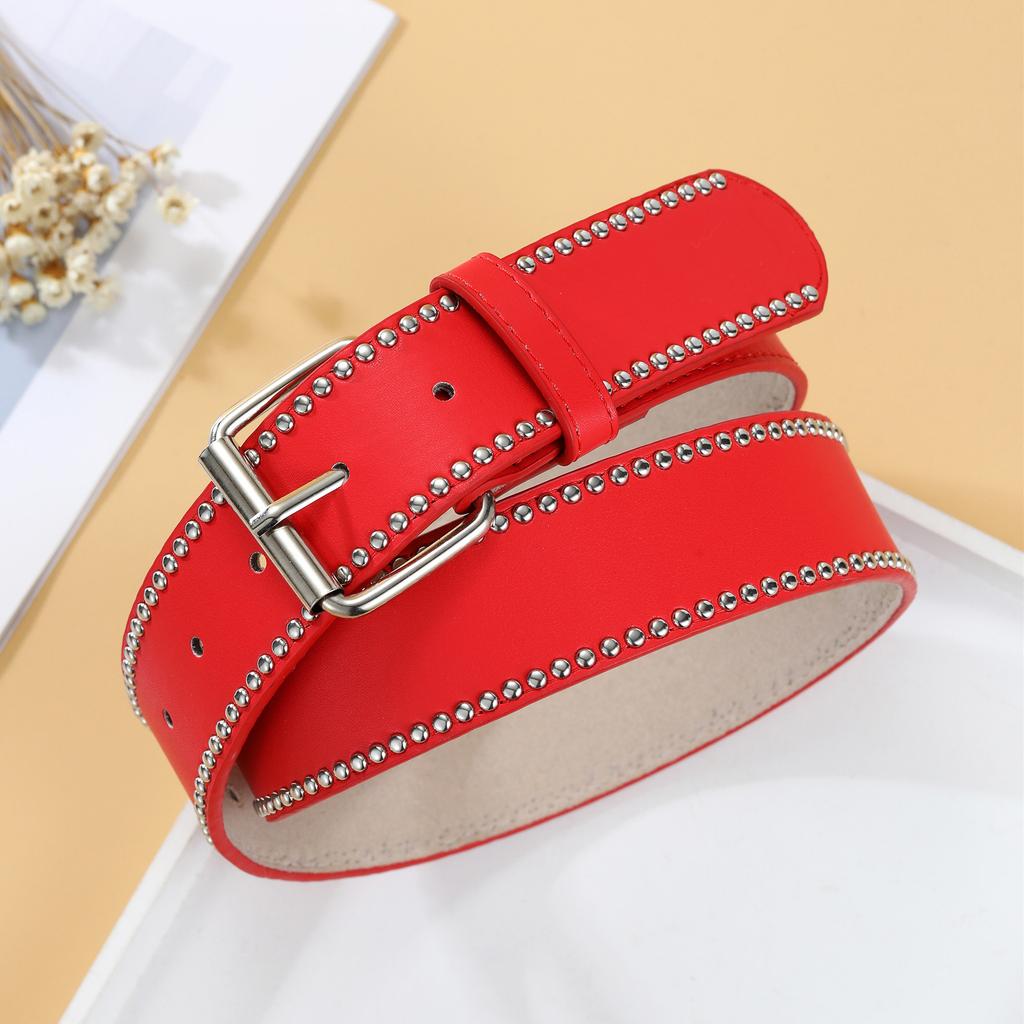 Punk Style Women'S Rivet Pin Buckle Belt Pu Simple Cow Pants Decorative Wide Belt
