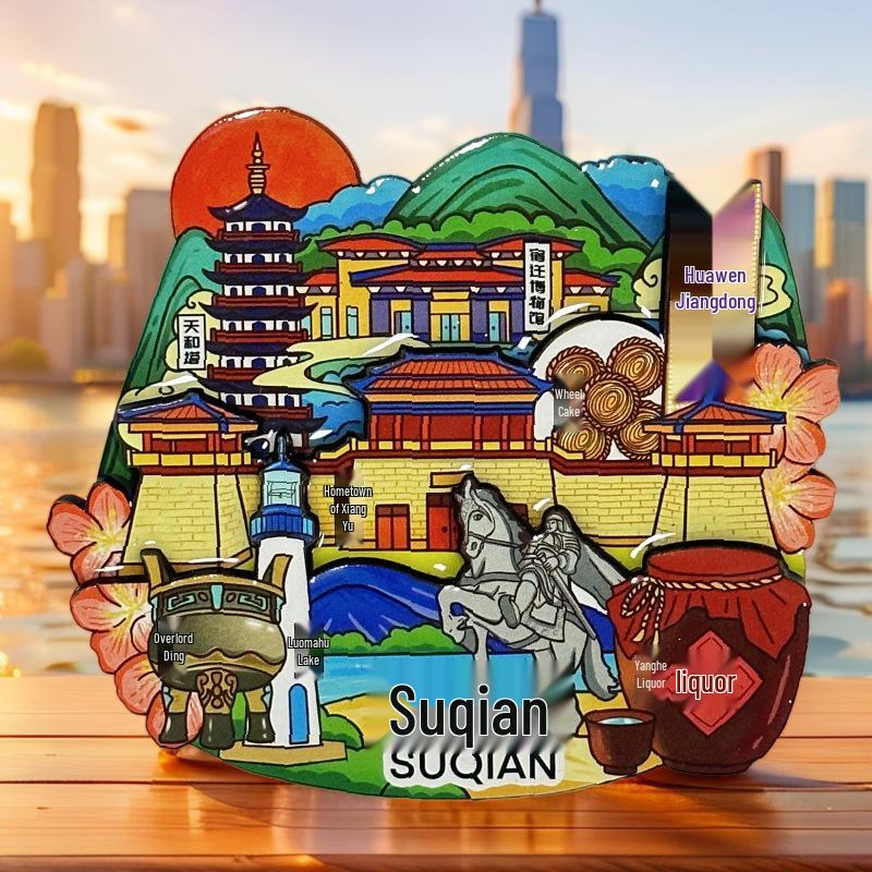 Nanjing and Suzhou Wooden Magnet: Cultural Travel Souvenir Decorative Sticker