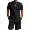 Herren-Set mit Waffelstrickhemd und Shorts, 2-teilig, Outfits, Sommeranzug, lässiger Trainingsanzug, Sportbekleidungsset