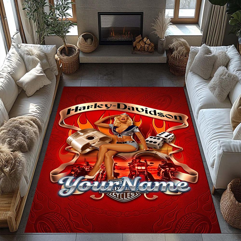 Harley-davidson Motorcycles Customize Your Name Floor Mat Perfect for Outdoor Dining Room Entryway Kitchen Antislip Carpet Anime Office Decor