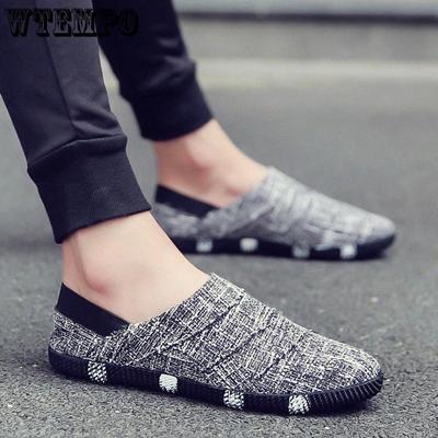 Summer Breathable Men's Linen Casual Canvas Semi-plank Shoes One Pedal Lazy Men's Shoes Without Heel Shoes