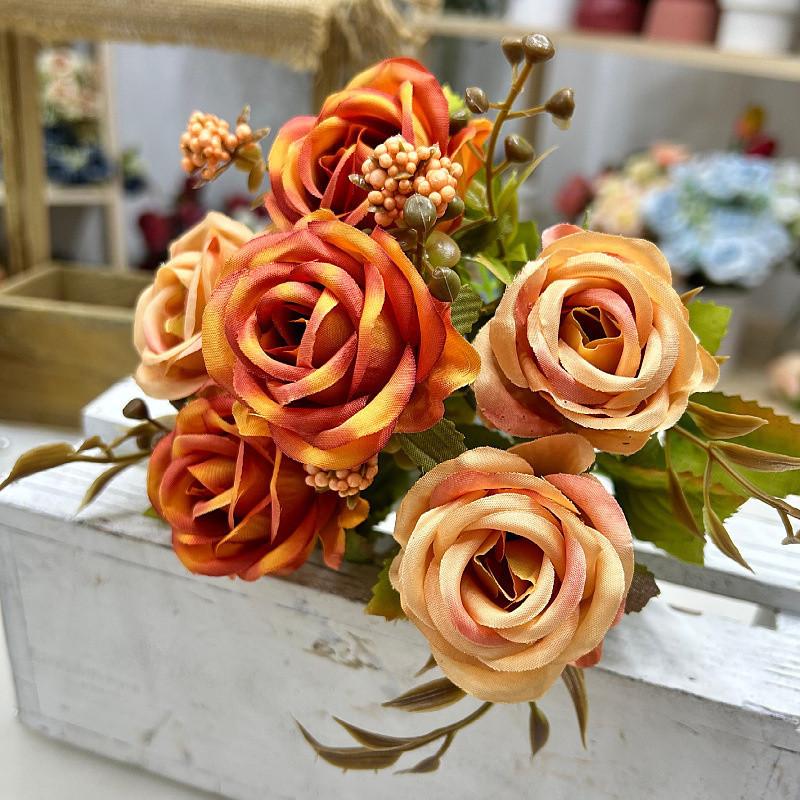 30Cm Long Artificial Flower 6 Pearls Roses Fake Flowers Premium Floral Bouquet Small Roses Silk Flowers