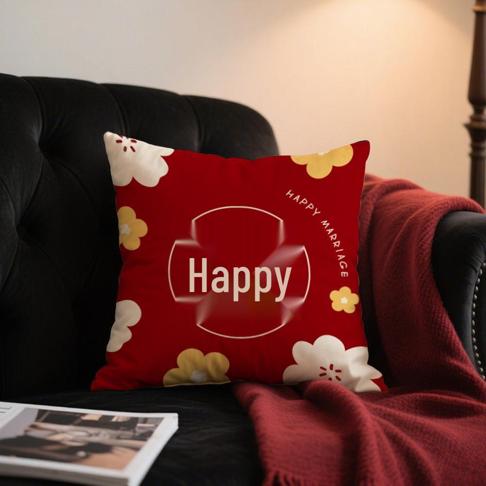 Double Happiness Red Throw Pillows - Festive Wedding Cushions for Living Room and Sofa Decoration