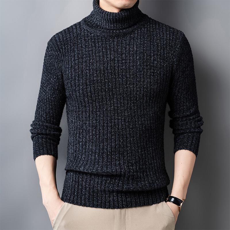 2025 Men's Autumn/Winter Thick High-neck Knit Sweater - Fashionable Casual Long-sleeved Base Layer for Middle-aged Men