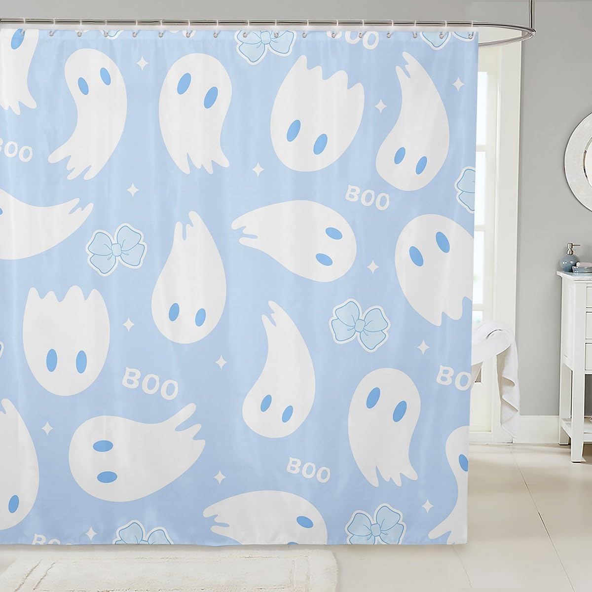 

Cartoon Bowknot Kids Shower Curtains,Bow Tie Knot Geometric Patchwork Fashion Bathroom Curtains for Girls Women,Hand-Painted 90x180CM