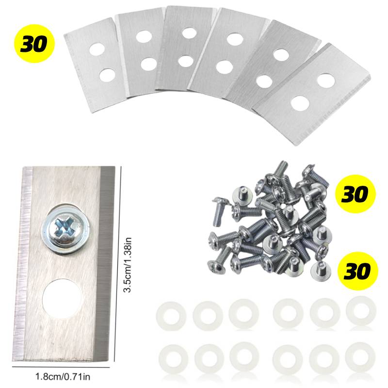 

36/30 шт. Двухдырочные лезвия для газонокосилки Толстое режущее лезвие Износостойкая нержавеющая сталь Набор сменных лезвий для газонокосилки для Luba/Yuka