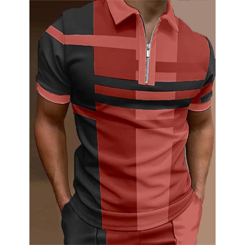 Men's Geometric Pattern Printed Design Polo Shirt with Short Sleeves and Lapel, Daily Casual Short Sleeved Polo Shirt.