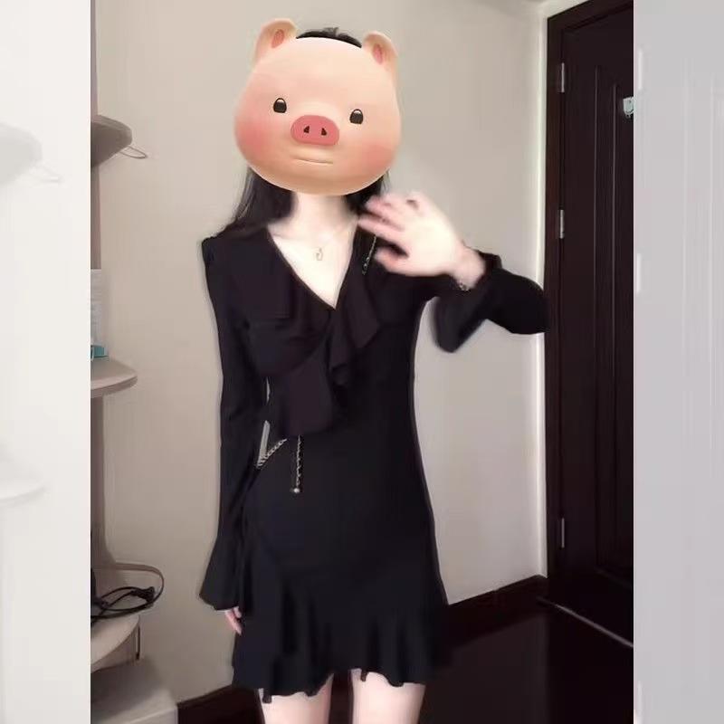 Temperament Slim and Thin Black Short-sleeved Split Backless Dress Children's Summer High-end Long Dress New