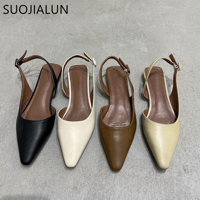 Fashion SUOJIALUN 2025 Spring New Shallow Slip On Women Slingback Shoes Soft Casual Ladies Sandal Shoes Flat Heel Outdoor Dress Mules