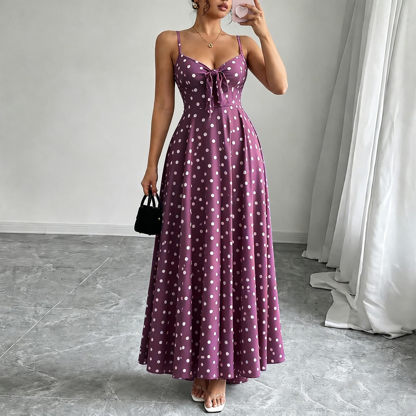 Women s Colorful Floral Print Chiffon V-Neck Spaghetti Strap Dress S