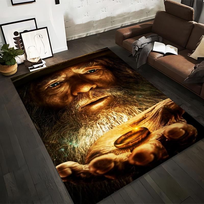 Ancient Wizard Holding Golden Ring Carpet, Fantasy Art Style Rug Suitable for use as an anti-slip for living room bedroom sofas