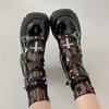Nieten Dekor Chunky Plattform Punk Stiefeletten Frauen Winter Pu Leder Schwarze Stiefel Frau Metall Schnalle Gothic Schuhe