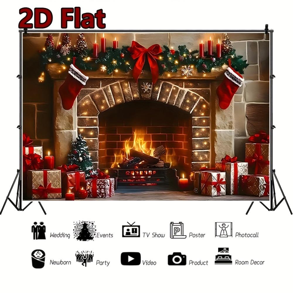 1Pcs Cozy Christmas Fireplace Party Decoration Background Holiday Backdrop Decorations For Photo Studio Photo Booth Party