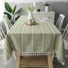 Nordic Christmas Tablecloth Striped Embroidery Flower Tablecloth Cotton Art Hotel Household Tea Table Cloth Pad