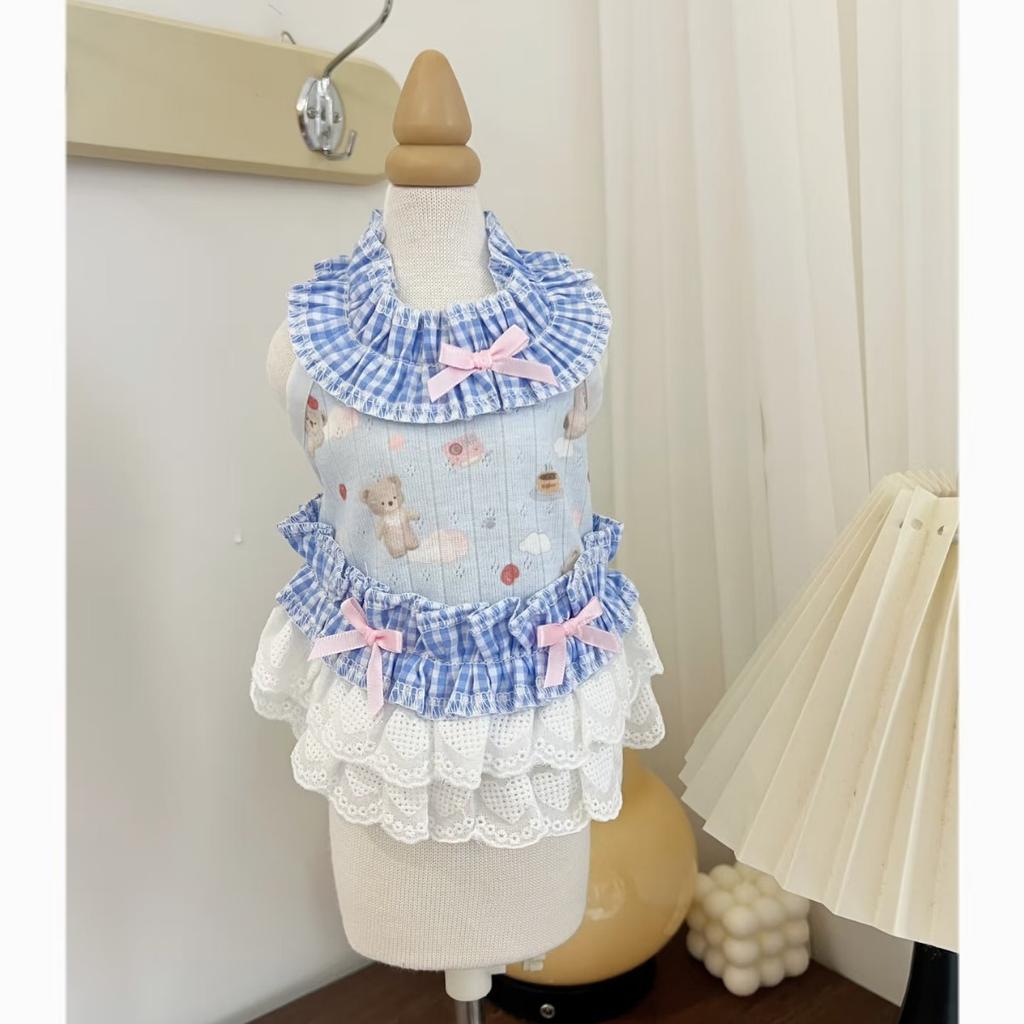 Pet clothes dog super cute blue sky bear couple clothes small and medium pet Maltese than bear teddy