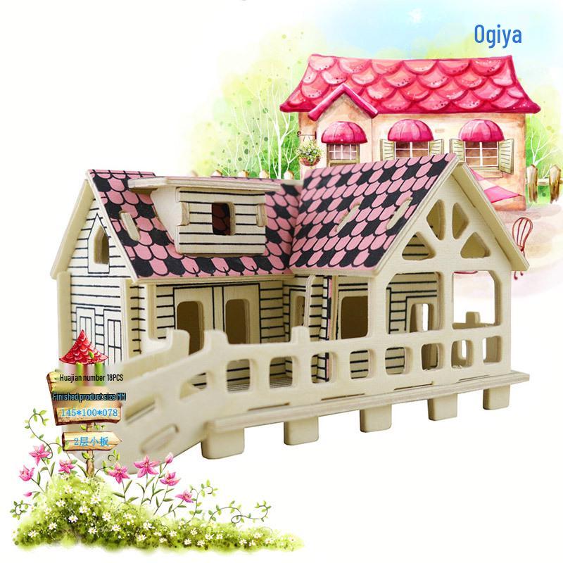 3D Wooden House Puzzle: DIY Educational Toy for Children