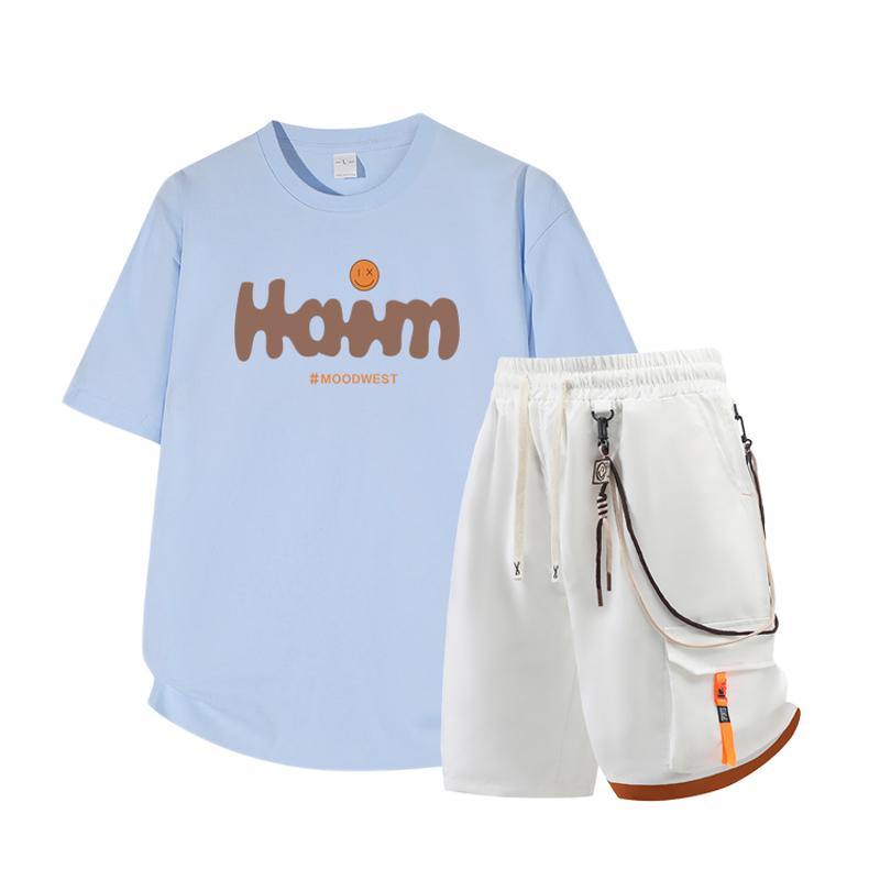 Dmo Men's Short Sleeved Set Summer Short Sleeved Slim Fit Upper Garment Men's Two-piece Set