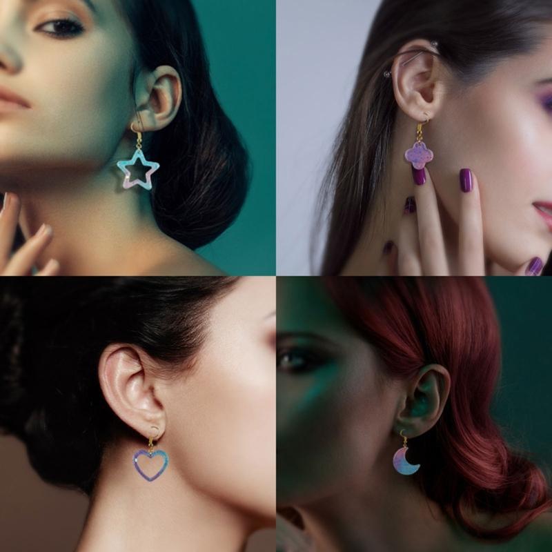 Star Leaf Heart Moon Silicone Mold with Hole Earring Pendant Molds for Women Girl Teen Star Moon Resin Earring Moulds