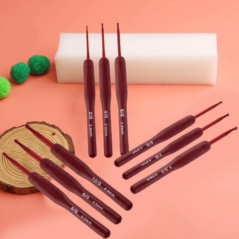 9pcs Red Crochet Set Kit Silicone Handle Crochet Hooks 0.6-2.75mm Crochet Needle Set Needles Sweater Weave Sewing Knitting Tool