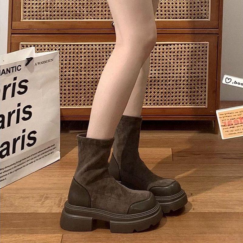 Damen Retro Britischer Stil Dicksohlige Martin Boots, Blockabsatz, Höhenverstärkend, Kurze Stiefel für Herbst und Winter.