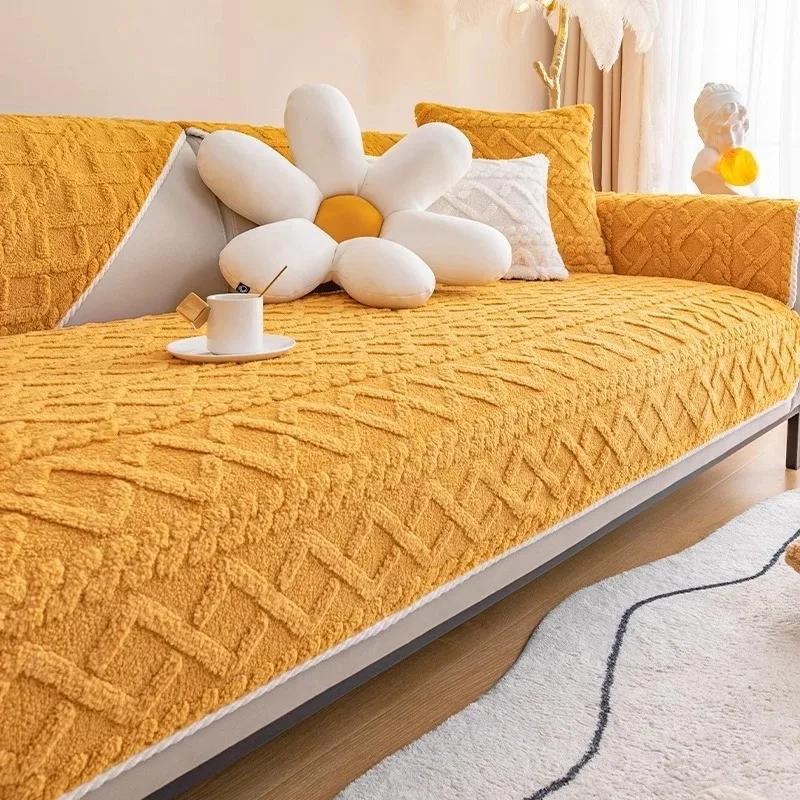 Striped Plush Sofa Cushion Non-Slip Warm Winter Universal Sofa Covers for Living Room Modern Simple Couch Slipcovers Home Decor