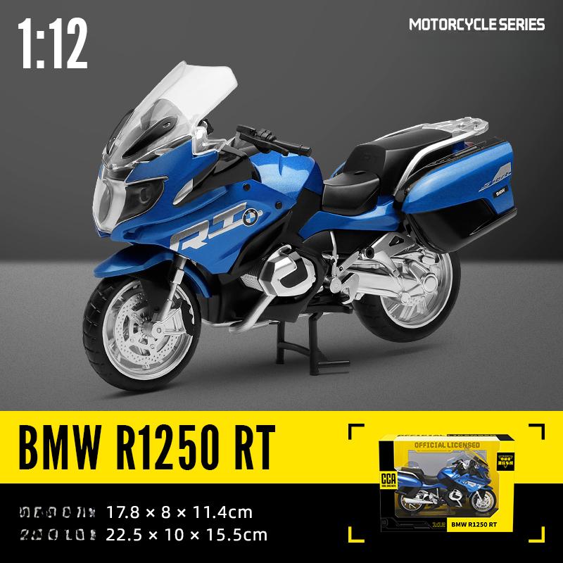 Modello di motocicletta pressofusa in lega BMW R1250RT 1/12 con base, giocattolo da regalare, modello di motocicletta statica pressofusa