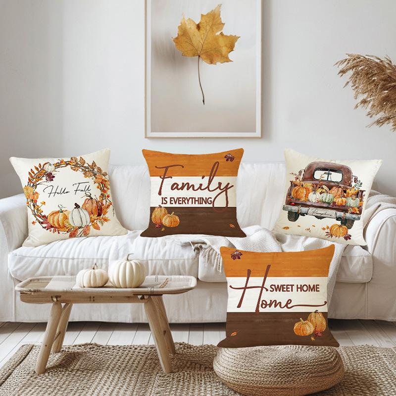 Autumn New Thanksgiving Sofa Bedside Pillow Cover Pumpkin Letter Printed Linen Pillow Pillow Back