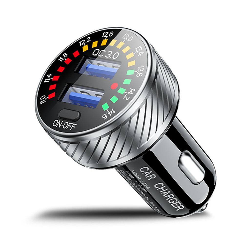 QC 3.0 Dual USB Car Charger 12V 24V Waterproof 18W Fast Charging Marquee Light LED Voltmeter ON OFF Switch Color Display Car-charger Adapter