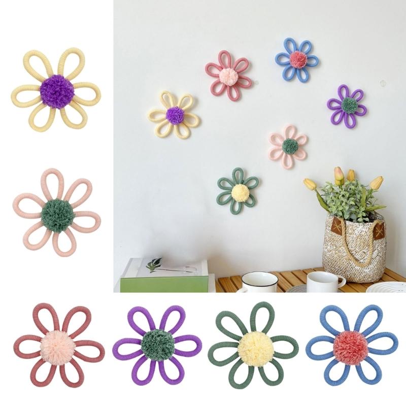 Handmade Woven Flower Wall Decoration, Multiple ColorCotton Rope Floral Decoration Nursery Artwork