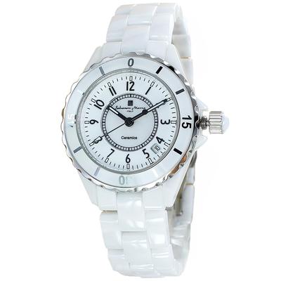 Salvatore Marra Und Schwarz-Weiß Keramik Armbanduhr 1 Weiß mit Arabisch Herren Damen (Nein. Ziffern)