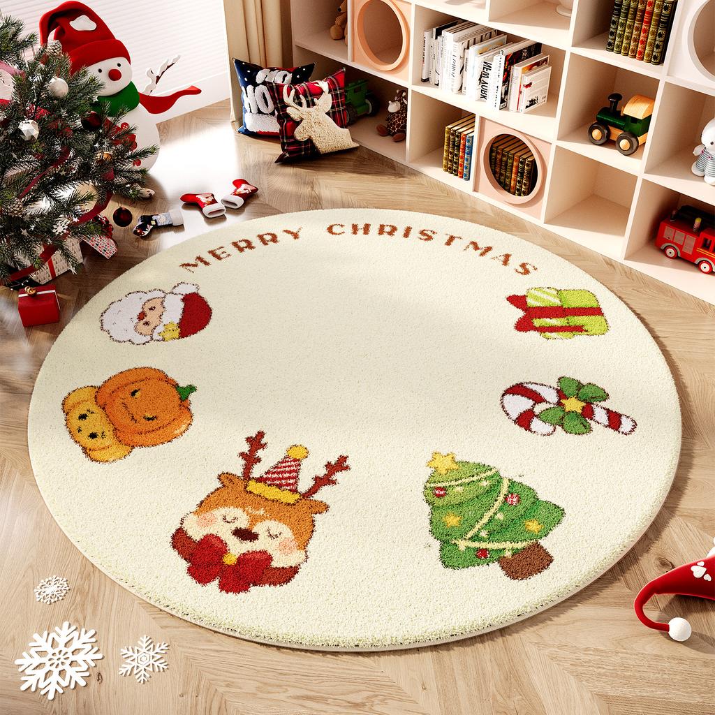 Christmas Bedroom Decor Red Carpet Round Carpets for Living Room Thick Plush Cloakroom Washable Floor Mat Home Fluffy Soft Rug