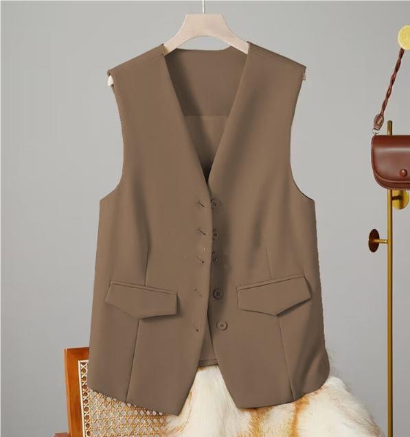Dámská obleková vesta Elegantní dámská vesta s výstřihem do V Business vesta Bez rukávů Vesta pro styl dojíždění do kanceláře Jednobarevná Jednořadá