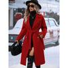 2025 Autumn Winter Women's Double-Breasted Wool Blend Trench Coat, Belted Waist Elegant Overcoat with Notched Lapel, Classic Office Chic Outerwear