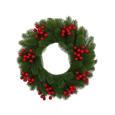 45cm Christmas Red Fruit Pines Needle Wreath Simulation Christmas Day Decoration Door Hanging Wreath