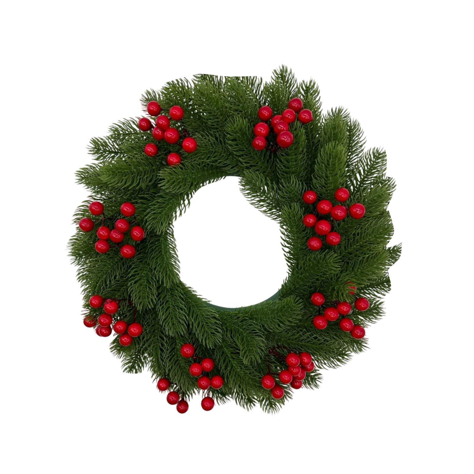 

45cm Christmas Red Fruit Pines Needle Wreath Simulation Christmas Day Decoration Door Hanging Wreath One Size