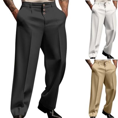 Pantaloni da uomo a tinta unita, tre bottoni, tinta unita, taglio dritto, alla moda