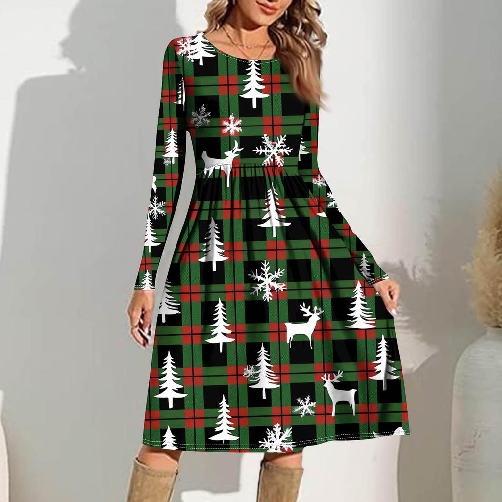 Rochie casual de damă cu imprimeu gradient, de primăvară, cu buzunar, cu gât rotund și mâneci lungi