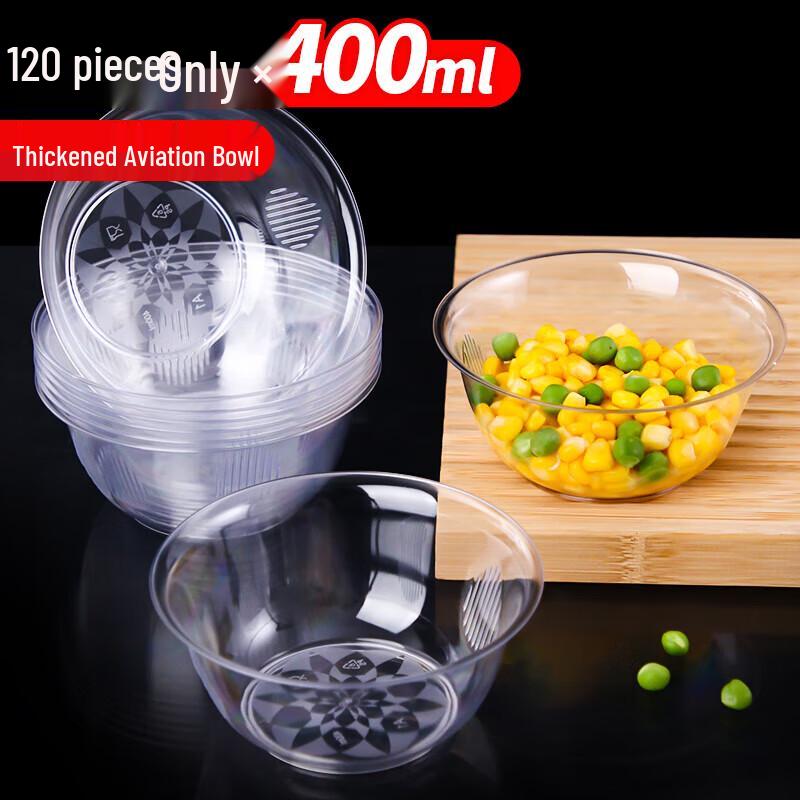 YouAo 400ml Crystal Clear Disposable Plastic Bowls, 120 Count